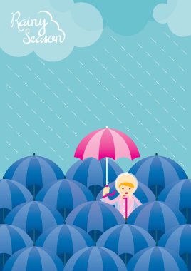 Kız mavi şemsiye yağmur mevsimi arasında pembe şemsiye ile