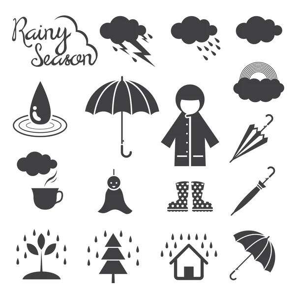 Rainy Season Mono Icons Set — Stock Vector