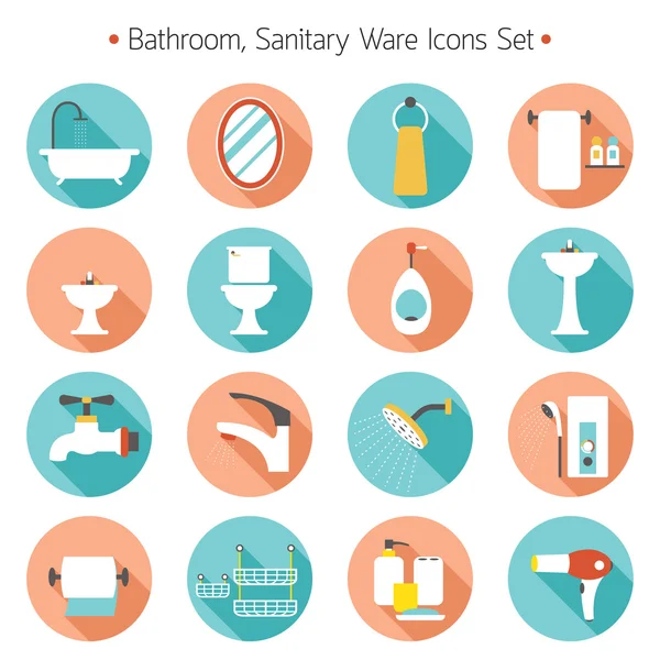 Badkamer plat pictogrammen set — Stockvector