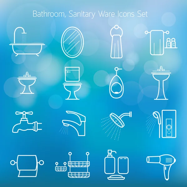 Bathroom Line Icons Set with Blur Background — Stock Vector