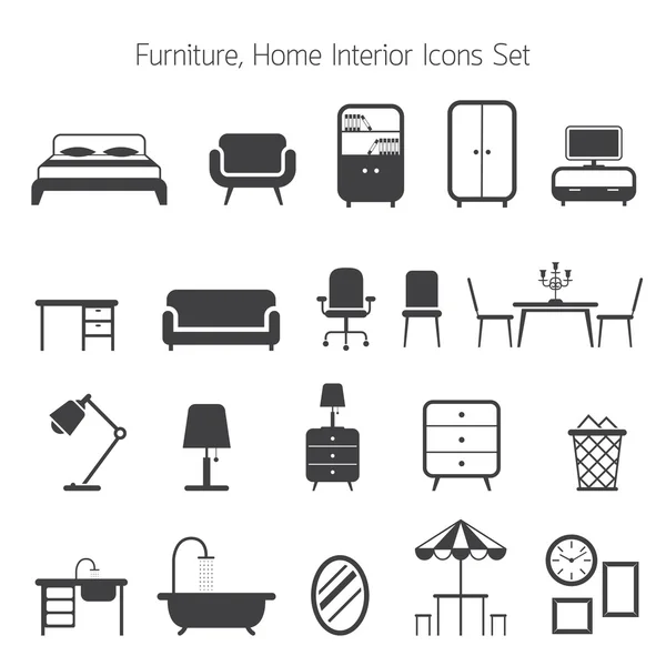 Muebles Conjunto de iconos de mono — Vector de stock