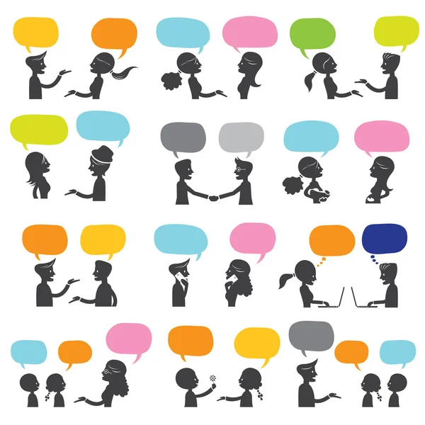 People Talking Silhouette Set — Stock Vector