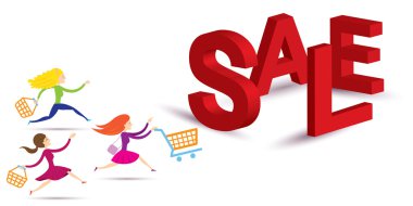 Women Hurry Run to Sale Display Text