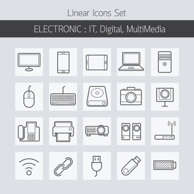 Elektronik bu hattı dijital ekipman ve aygıtları Icons Set