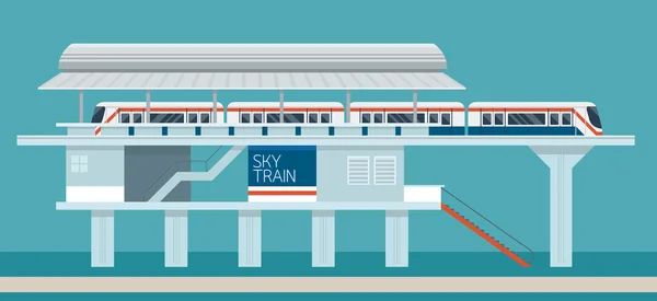 Gökyüzü tren istasyonu düz tasarım illüstrasyon simgeler nesneleri