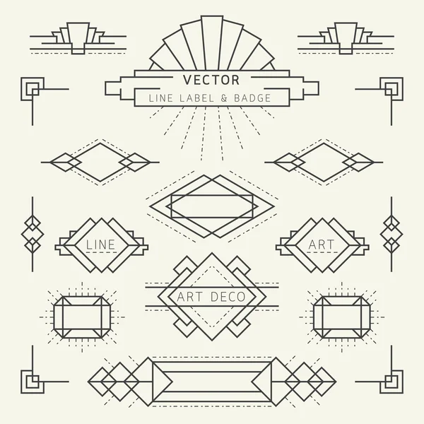 Art Deco tarzı çizgi ve geometrik etiketleri ve rozetleri tek renkli