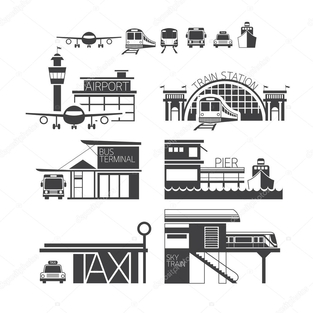 Mode of Transport Illustration Icons Objects Monochrome