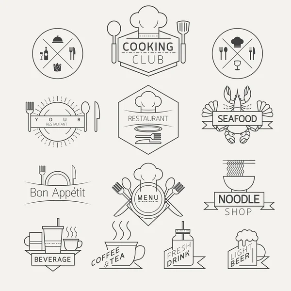 Aliments, boissons, étiquettes et insignes de cuisine — Image vectorielle