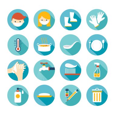 Sağlık ve temizlik düz Icons Set