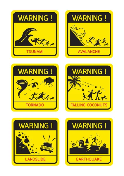 Natural Disaster Warning Signs, Family Running, — Stock Vector