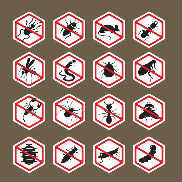 Plagas, insectos, insectos, prohibiciones y signos de repelencia — Vector de stock