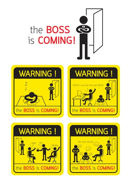 Office Life, Boss is Coming Warning Signs — Stock Vector