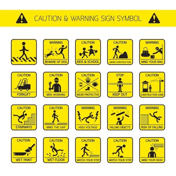 Caution and Warning Signs in Public and Construction Zone — Stock Vector