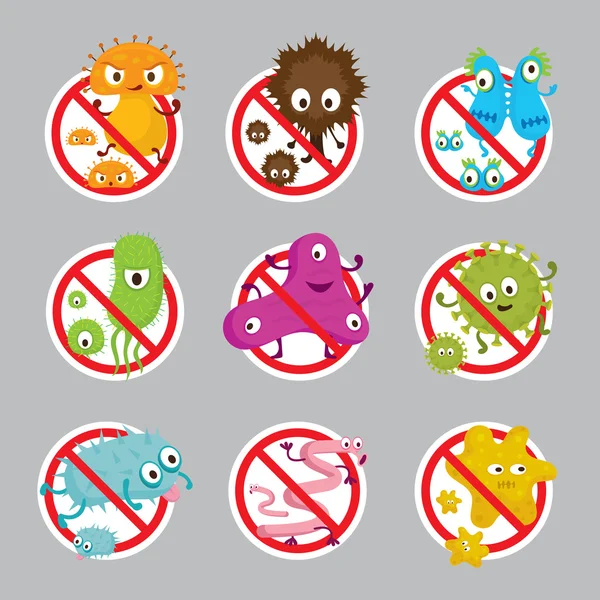 Cute Germ Characters Prohibition Sign — Stock Vector