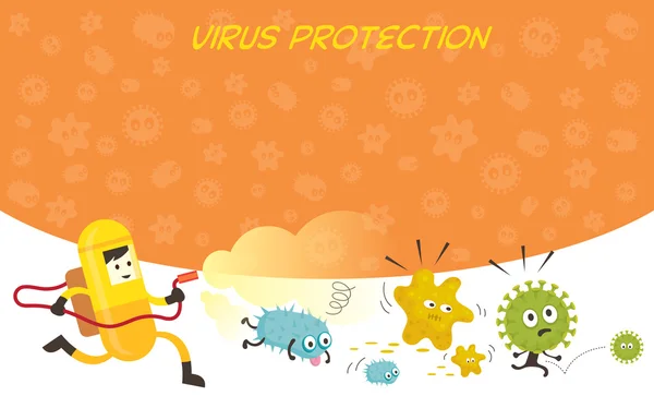 Man in Protective Suit Run Spraying Germ Characters — Stock Vector