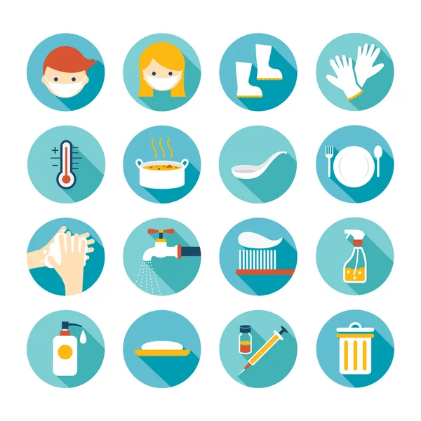 Gezondheid en sanitaire voorzieningen platte Icons Set — Stockvector