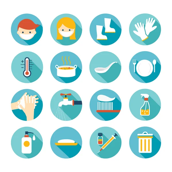 Gezondheid en sanitaire voorzieningen platte Icons Set Stockvector