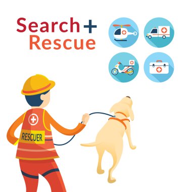 Rescuer with Dog, Search and Rescue Icons clipart