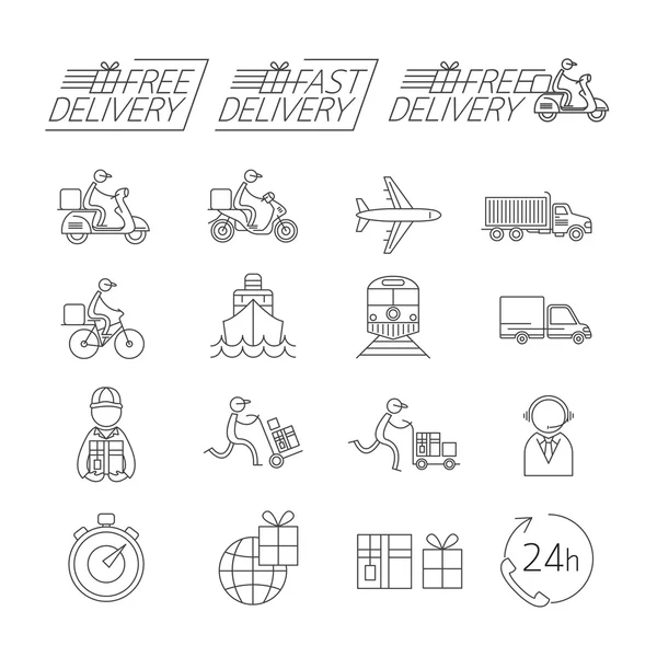 Ensemble d'icônes de ligne mince de livraison — Image vectorielle