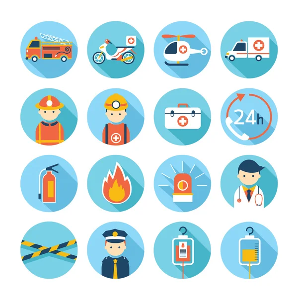 Noodgevallen platte Icons Set — Stockvector