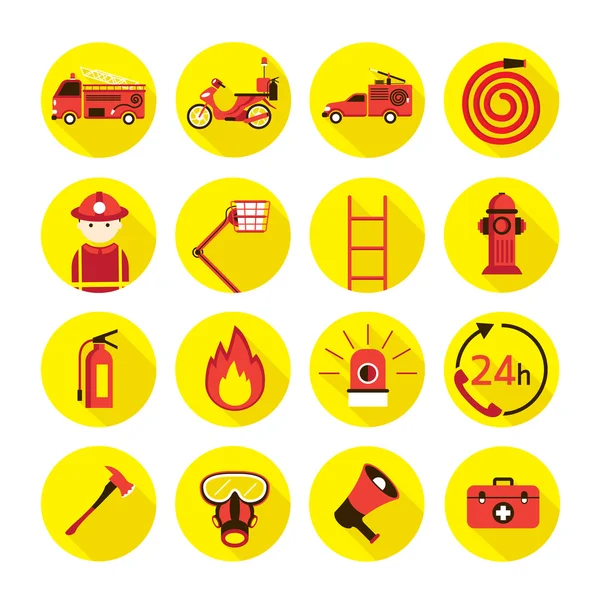 Yangın ve itfaiyeci düz Icons Set