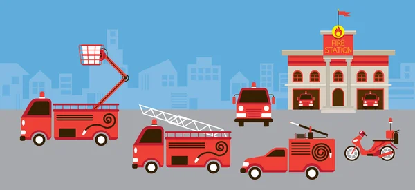 Caserne de pompiers et véhicule — Image vectorielle