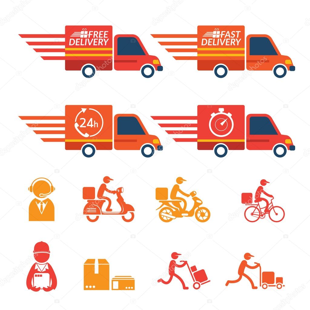 Delivery Truck or Van with Icons Set