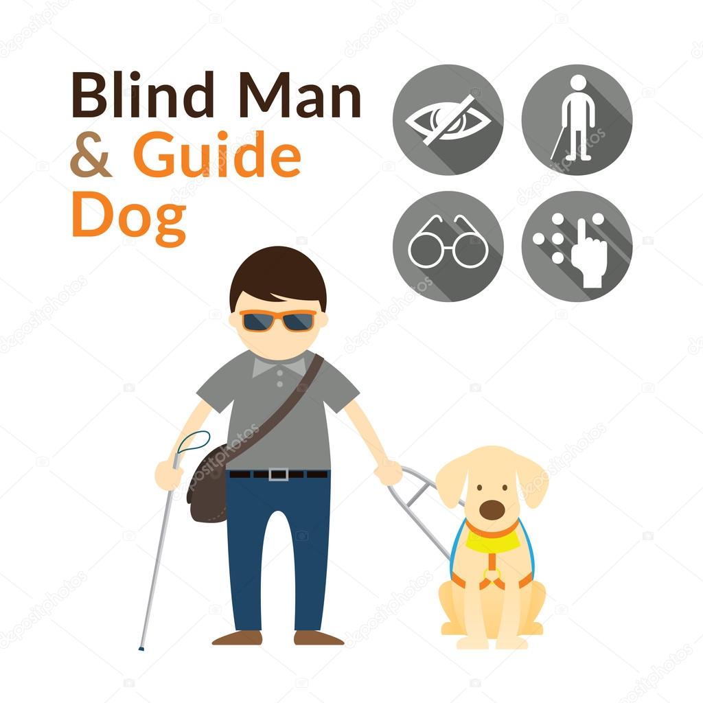Blind Man with Guide Dog, Seeing Eye Dog