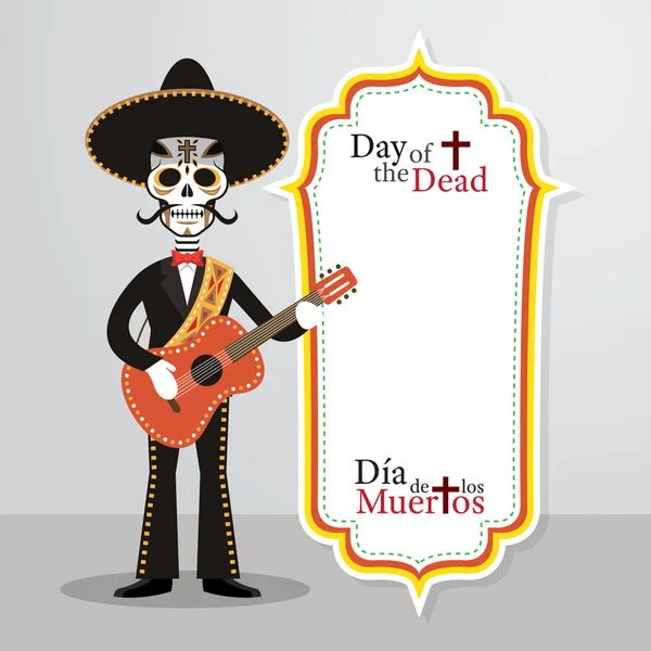 Dag van de dode schedel Mariachi — Stockvector