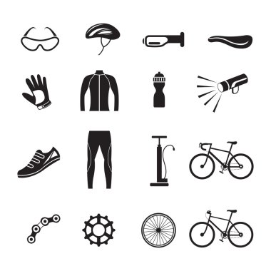 Bisiklet nesneleri ve ekipman Icons Set