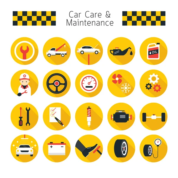 Conjunto de iconos de objetos de cuidado y mantenimiento de automóviles — Vector de stock