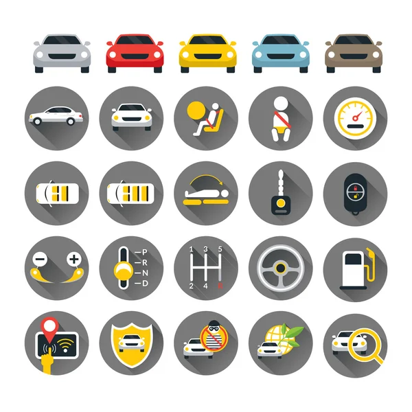 Especificación del coche y objetos de rendimiento iconos conjunto — Vector de stock