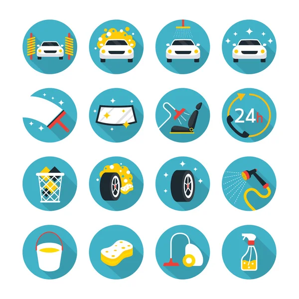 Conjunto de iconos de objetos de lavado de coches — Vector de stock