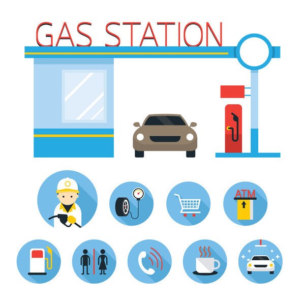 Gas Station and Service Objects icons Set