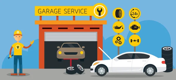 Auto, Mechanic en Garage Service pictogrammen en illustratie — Stockvector