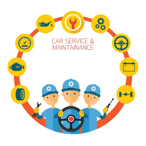 Mechanic and Car Maintenance Service Icons Round Frame — Stock Vector