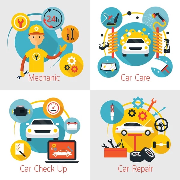 Conjunto de concepto de servicio de mantenimiento mecánico y de automóviles — Archivo Imágenes Vectoriales