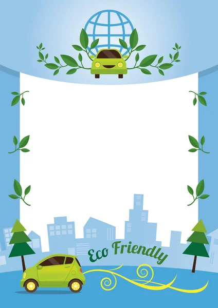 Eco Car in Urban City Frame — Stock Vector