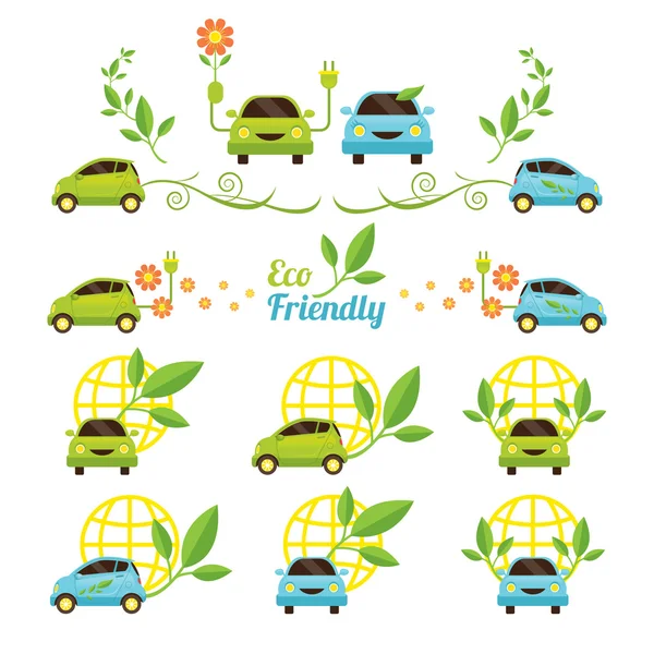 Zestaw ikon ekologicznych samochodów — Wektor stockowy