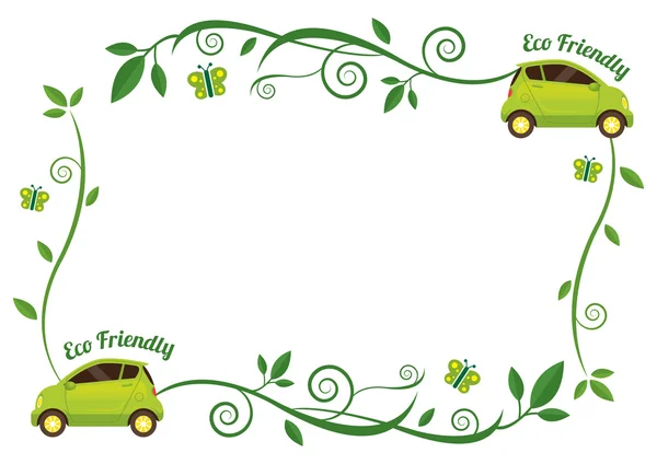 Car with Creeping Plant Decoration Frame — Stock Vector