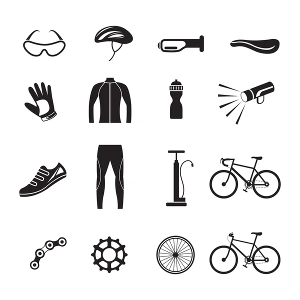 Conjunto de iconos de objetos y equipos de bicicleta — Archivo Imágenes Vectoriales