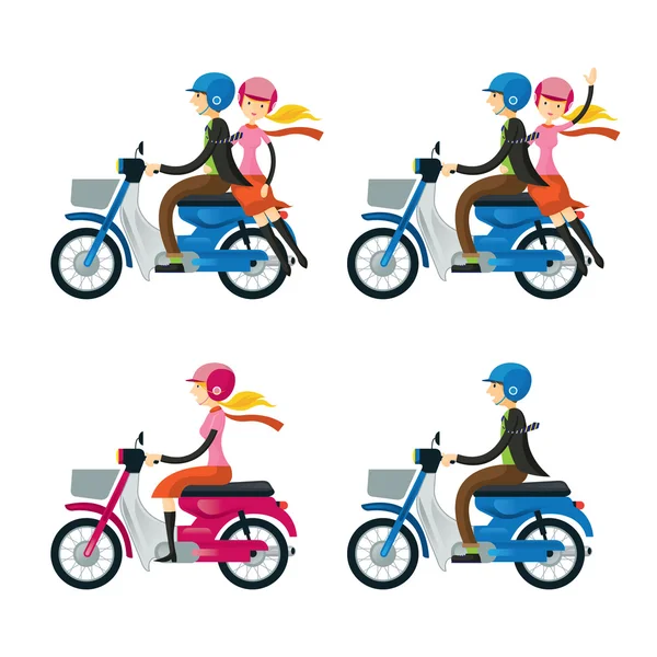 Par, Man, Kvinna, Rider motorcykel — Stock vektor