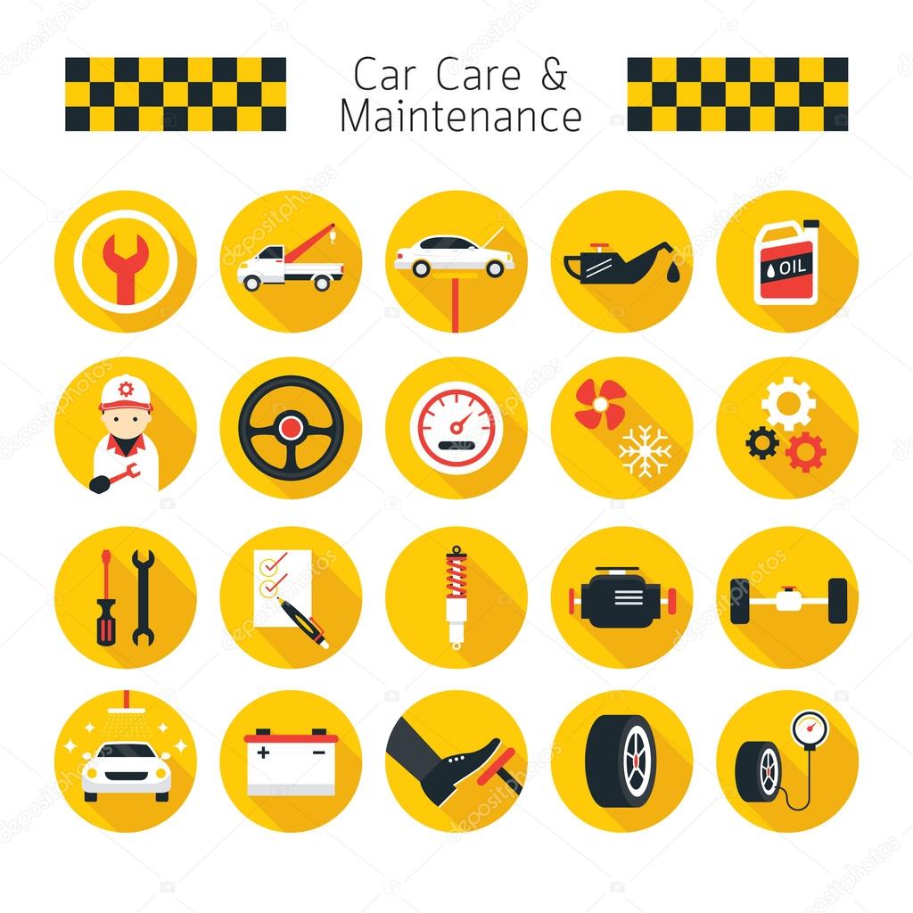 Car Care and Maintenance Objects icons Set