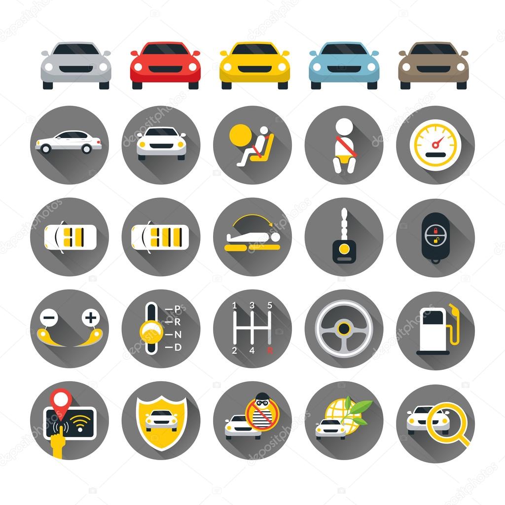 Car Specification and Performance Objects icons Set