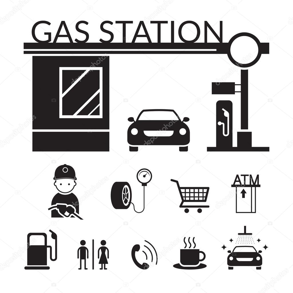 Gas Station and Service Objects icons Set