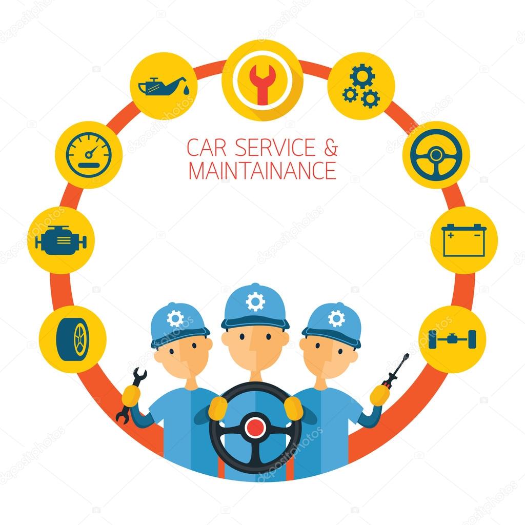 Mechanic and Car Maintenance Service Icons Round Frame