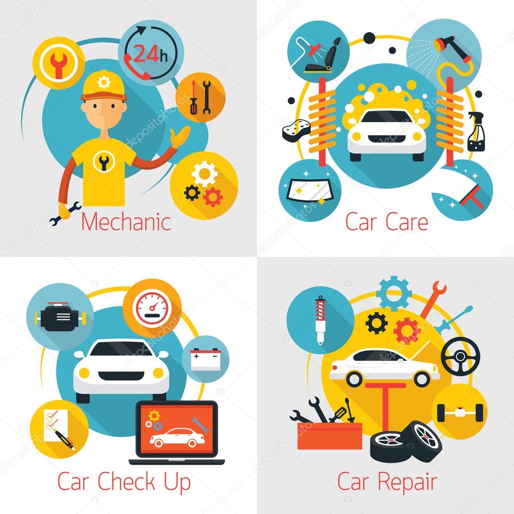 Mechanic and Car Maintenance Service Concept Set