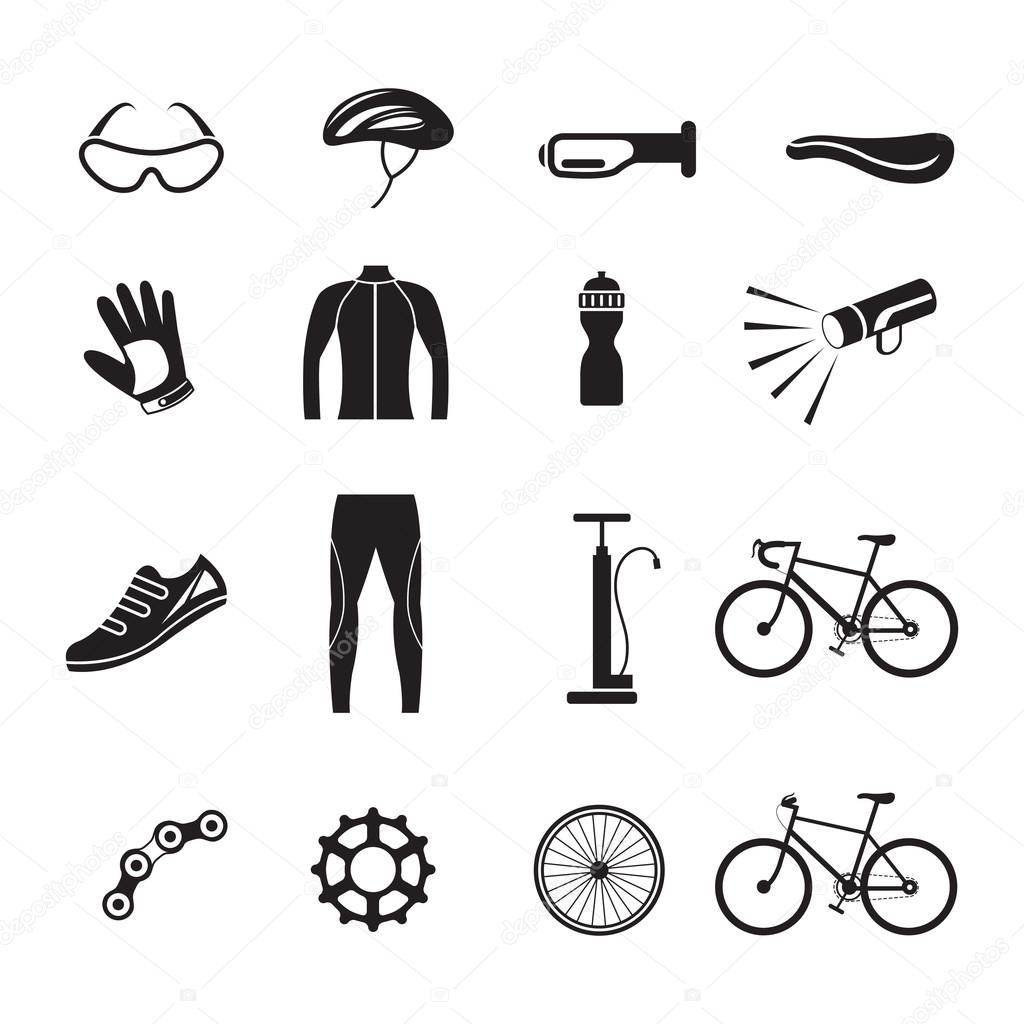 Bicycle Objects and Equipment Icons Set