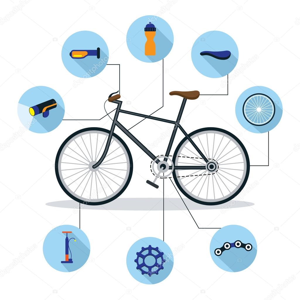 Bicycle and Parts Objects Flat Icons Infographic