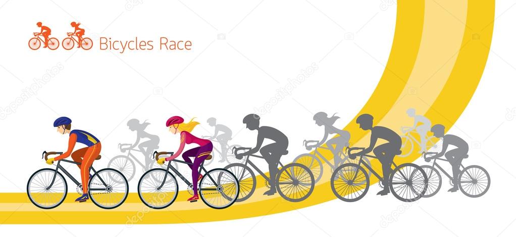 Bicycle Race, Men and Women Riding Road Bikes